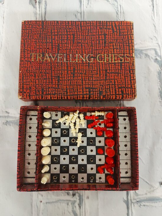 Vintage Other - Vintage Traveling Chess Set Red Black Portable Pocket Game